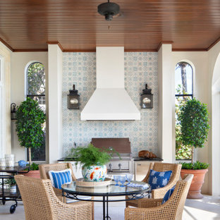 Patio kitchen - coastal patio kitchen idea in Philadelphia with a roof extension