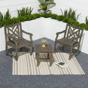 Vifah Small Space Patio - Wood 3-Piece Conversation Set in Grey