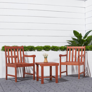 Vifah Small Space Patio - Wood 3-Piece Conversation Set in Red Tan