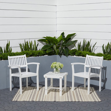 Vifah Small Space Patio - Wood 3-Piece Stacking Conversation Set in White