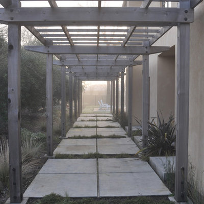 Patio - mid-sized contemporary side yard concrete patio idea in San Francisco with a pergola