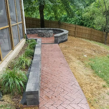 W-Stamped Concrete Patio, Walkway, Block Wall and Block Fire-Pit