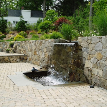 Waterfall, Spa Patio, Retaining Wall, Landscaping