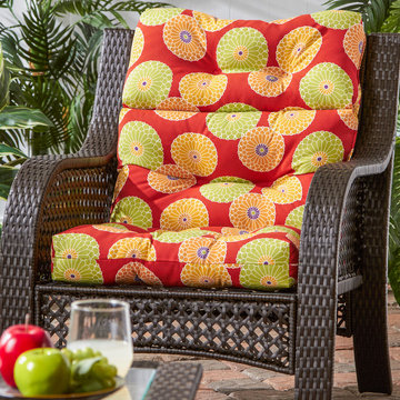 Wicker Woven Chair with Bold Circular Pattern Cushion