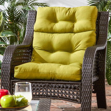 Wicker Woven Chair with Bold Green Cushion