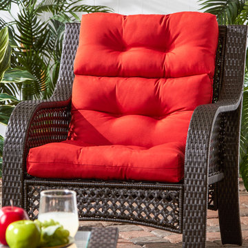 Wicker Woven Chair with Scarlet Red Cushion