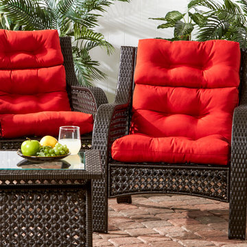 Wicker Woven Chairs with Passionate Red Cushions