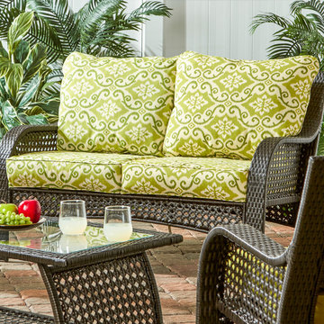 Wicker Woven Lounge Set with Green Seat Cushions