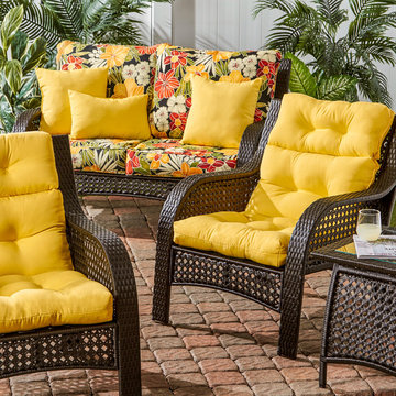 Wicker Woven Lounge Set with Mix and Match Cushions in Jolt of Yellow and Hibisc