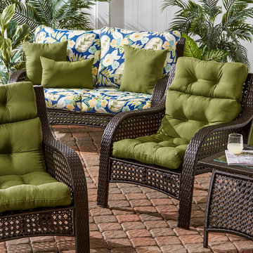 Wicker Woven Lounge Set with Mix and Match Tropical Green Cushions