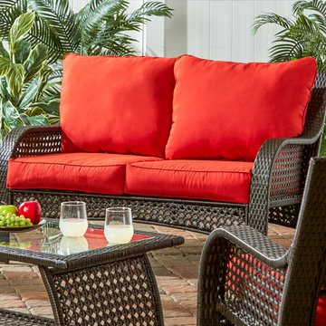 Wicker Woven Lounge Set with Radiant Red Cushions