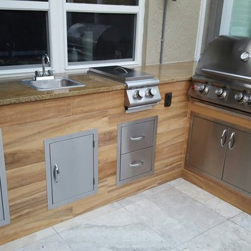 Wood-Look Tile Outdoor BBQ Kitchen