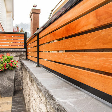 Wood Privacy Screen on Stone Wall