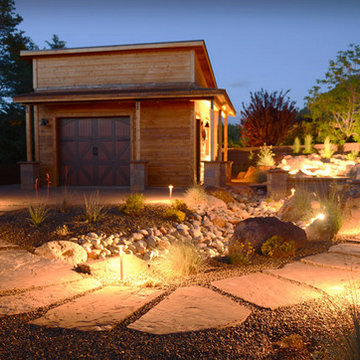Xeriscape with lighting at night.