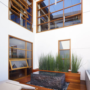 Immagine di un patio o portico tropicale di medie dimensioni e in cortile con fontane, pedane e nessuna copertura