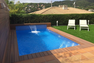 Modelo de piscina con fuente alargada clásica renovada de tamaño medio rectangular