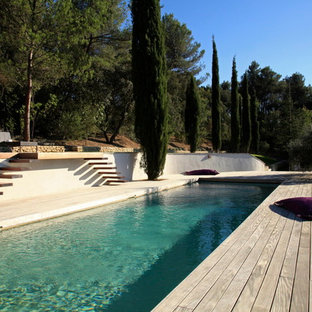 Esempio di una grande piscina monocorsia contemporanea rettangolare con pedane
