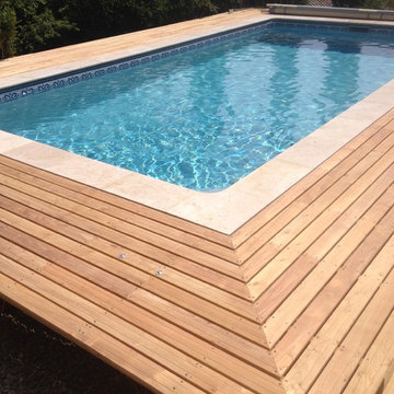 Piscine Plage bois 4x7 rectangle liner gris Modernité et Simplicité