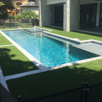 380 - Modern Custom Pool with Spa, Water Features and Artificial Turf