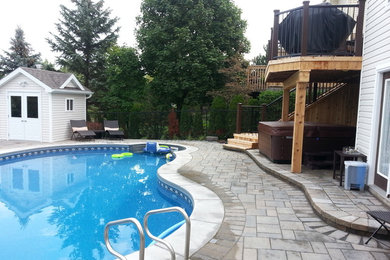 Modelo de piscinas y jacuzzis contemporáneos de tamaño medio tipo riñón en patio trasero