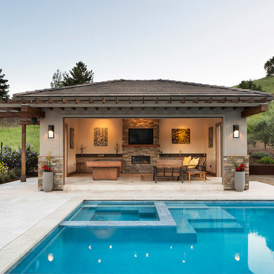 Large transitional backyard rectangular pool photo in San Francisco