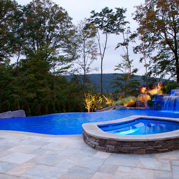 Backyard Infinity Swimming Pool Waterfall Design- Bergen County NJ