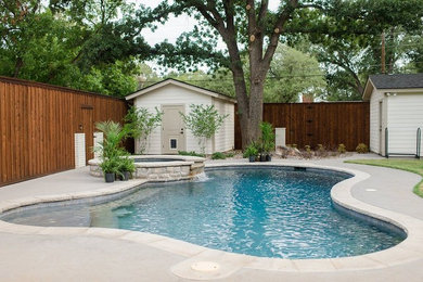 Inspiration for a contemporary backyard stone and custom-shaped natural hot tub remodel in Dallas
