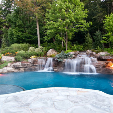 Backyard Swimming Pool Waterfall Design- Bergen County NJ