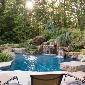Backyard Swimming Pool Waterfall Design- Bergen County NJ