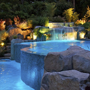 Backyard Vanishing Edge Swimming Pool Waterfall Design- Bergen County NJ