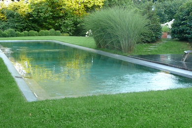 Idée de décoration pour une piscine champêtre.