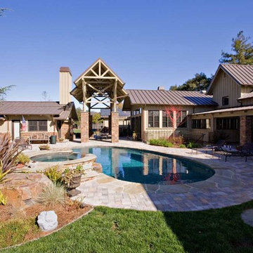 Bay Area Outdoor Living Areas: Pool House, Stone Masonry Fireplace, Pergola