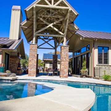 Bay Area Outdoor Living Areas: Pool House, Stone Masonry Fireplace, Pergola