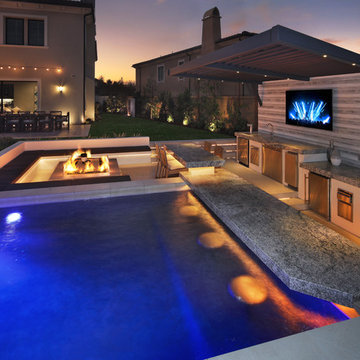 Beautiful Custom Fireplace & Modern Pool