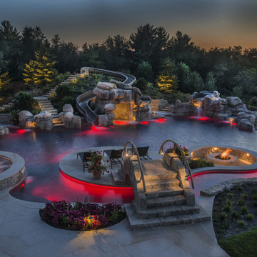 Beautiful Pool with LED Lighting Red