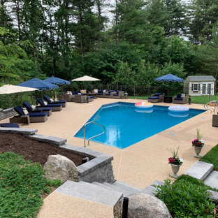 Idee per una grande piscina classica personalizzata dietro casa con pedane