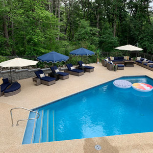 Immagine di una grande piscina classica personalizzata dietro casa con pedane