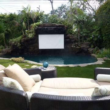 Before & After - Naturalistic Pool with waterfalls & movie screen in West LA, CA
