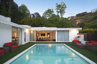 Large minimalist backyard rectangular lap pool photo in Los Angeles