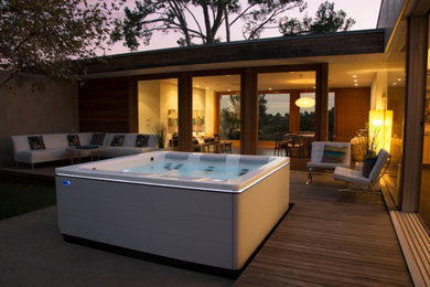 Esempio di una piscina contemporanea dietro casa con una vasca idromassaggio