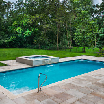 Burr Ridge, IL Swimming Pool, Raised Spa With Waterfall and Deck Sprays