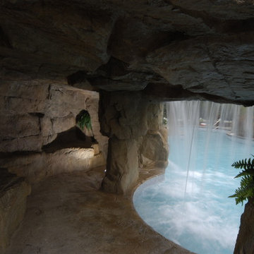 Cave-Grotto-Enclosed Slide with Waterfalls
