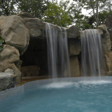 Cave-Grotto-Enclosed Slide with Waterfalls