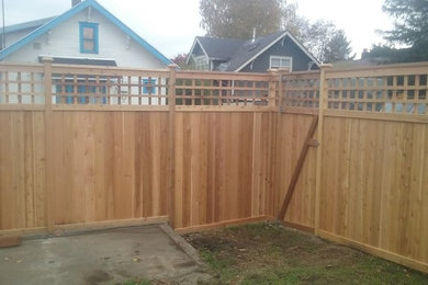 Cedar Fence with Custom Trellis, Vehicle Gates, Walk Through Gates