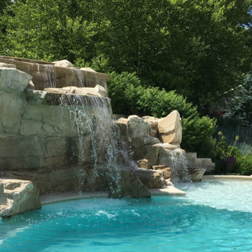 Cedar Rapids, Iowa - Custom Concrete Swimming Pool with Rock Waterfall Feature