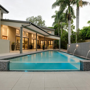 Contemporary rectangular pool in Brisbane with concrete pavers.
