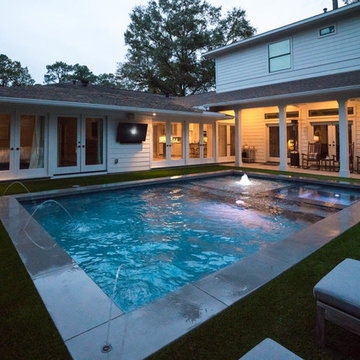 contemporary pool, pergola and landscape