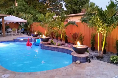 Contemporary Pool with Fire Bowls