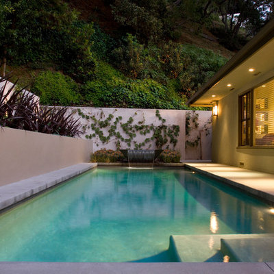 Inspiration for a mid-sized contemporary backyard concrete and rectangular pool remodel in Los Angeles