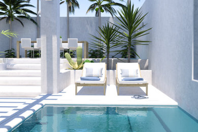 Immagine di una piccola piscina monocorsia contemporanea rettangolare dietro casa con cemento stampato